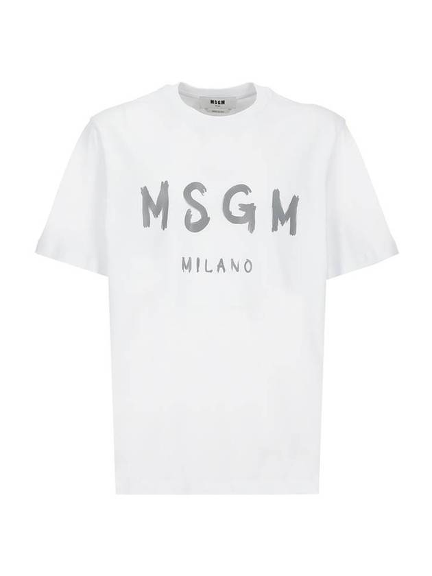 Men's Brushed Logo Short Sleeve T-Shirt White - MSGM - BALAAN 1