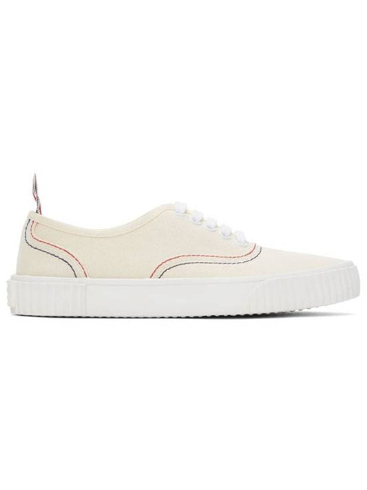 Men's Heritage Canvas Low Top Sneakers Beige - THOM BROWNE - BALAAN 2