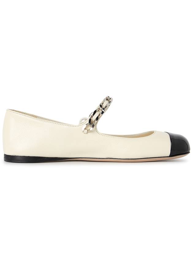 Metal Chain Pearl Leather Ballerinas Ivory Black - MIU MIU - BALAAN 5