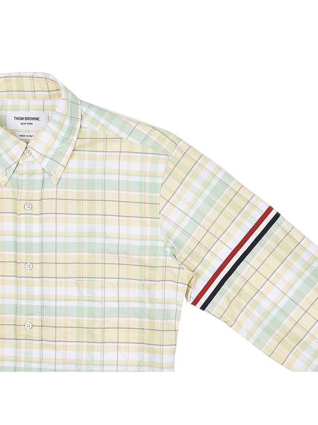 Men's Plaid Three Stripes Armband Oxford Long Sleeve Shirt Yellow - THOM BROWNE - BALAAN 5