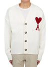 Heart Logo V Neck Wool Cardigan Off White - AMI - BALAAN 2