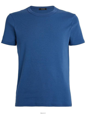 Cotton Crew Neck Short Sleeve T-Shirt T-Shirt blue - TOM FORD - BALAAN 1