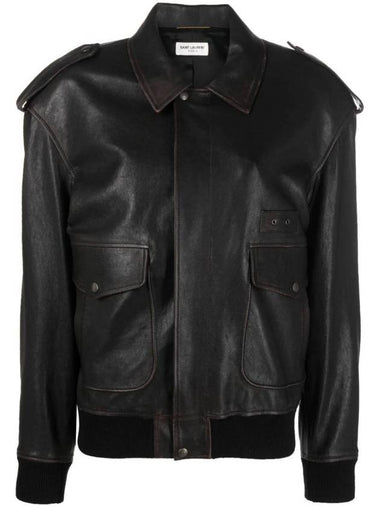 Aviator Vintage Leather Jacket Black - SAINT LAURENT - BALAAN 1