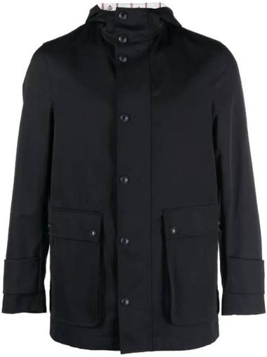 Nylon Tech Snap Front Rain Parka Navy - THOM BROWNE - BALAAN 1