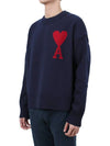 Big Heart Logo Wool Knit Top Navy - AMI - BALAAN 4