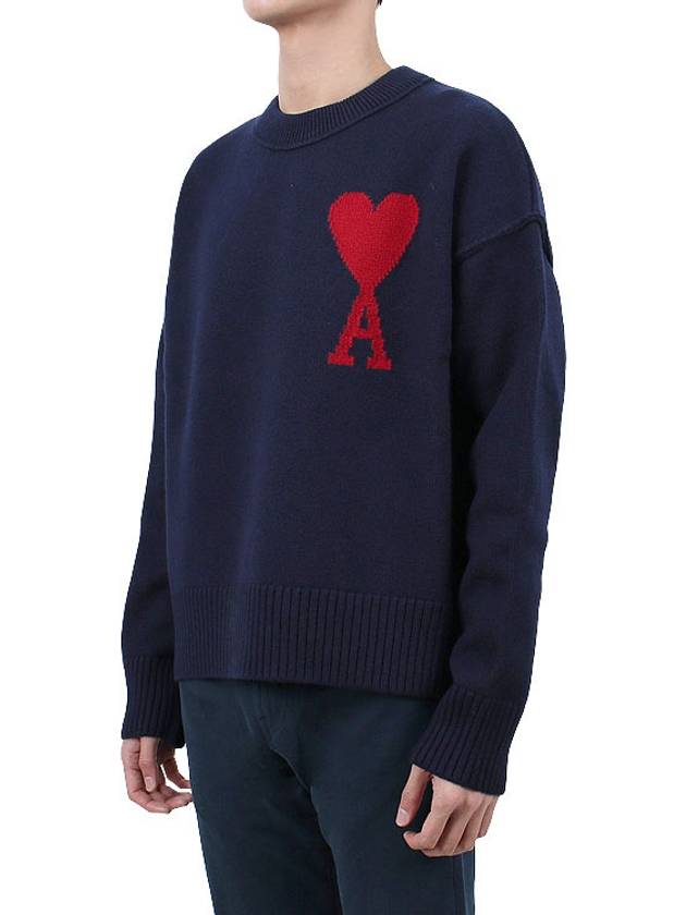 Big Heart Logo Wool Knit Top Navy - AMI - BALAAN 4