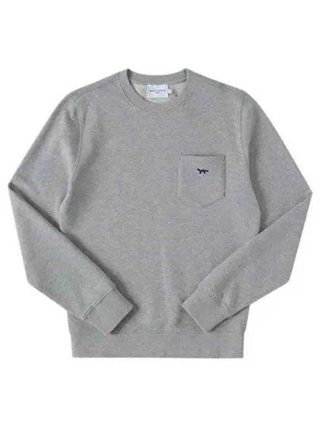 Navy Fox Patch Regular Pocket Cotton Sweatshirt Grey Melange - MAISON KITSUNE - BALAAN 2