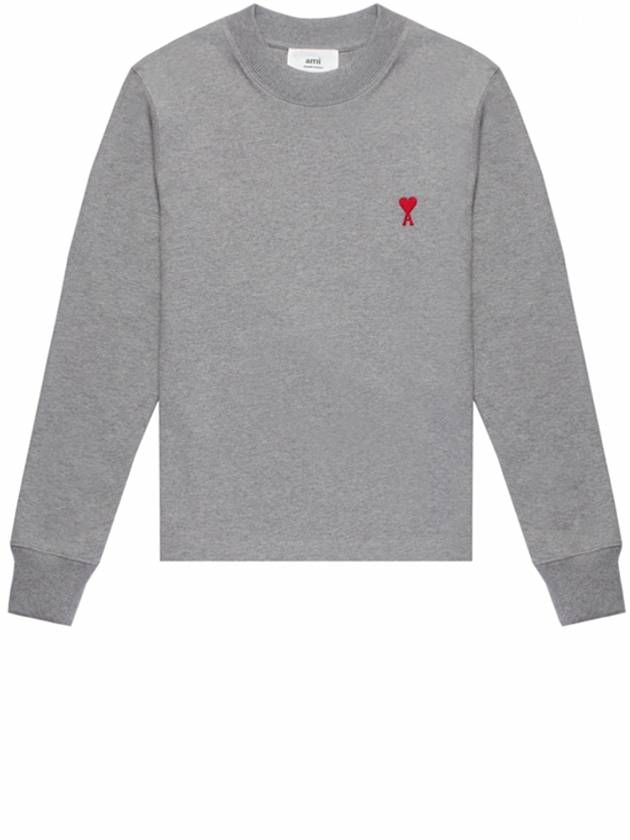 Small Heart Logo Long Sleeve T-Shirt Grey - AMI - BALAAN 2