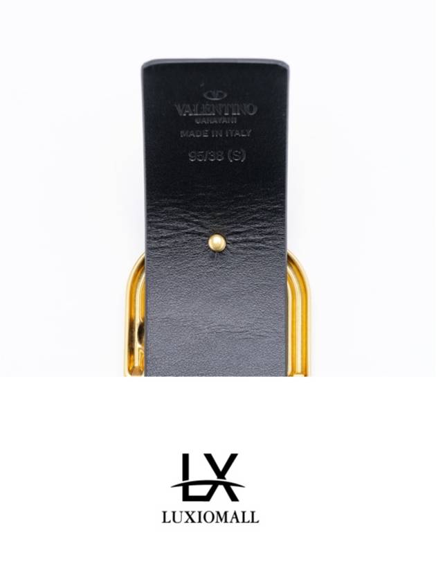 gold V logo leather belt black - VALENTINO - BALAAN.