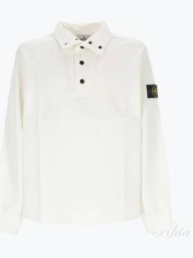 Compass Patch Cotton Fleece Polo Knit Top White - STONE ISLAND - BALAAN 2