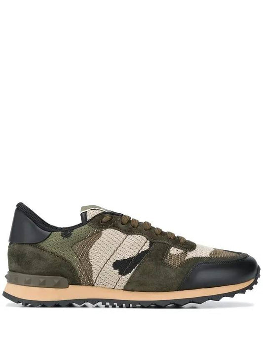 Camouflage Pattern Rockrunner Low-Top Sneakers Green - VALENTINO - BALAAN 1