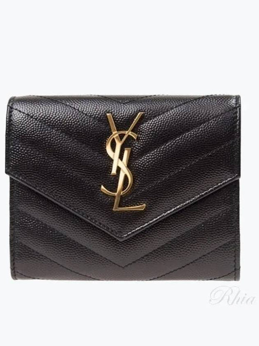 Matelasse Monogram Quilted Flap Half Wallet Black - SAINT LAURENT - BALAAN 2