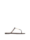 Cassandra Slide Leather Flip Flops Brown - SAINT LAURENT - BALAAN 3