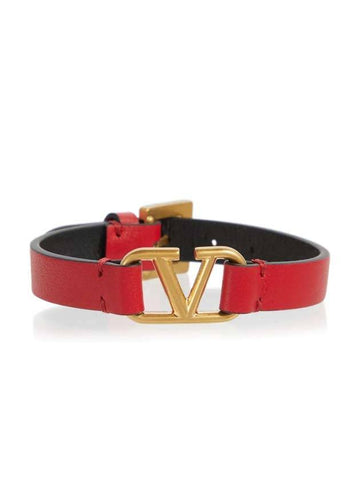 Signature V Logo Calfskin Bracelet Red - VALENTINO - BALAAN.