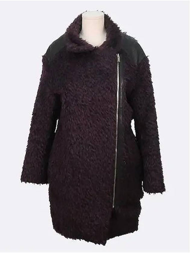 Purple color mohair blend boucle zip up detail women s coat 1 - MAJE - BALAAN 1