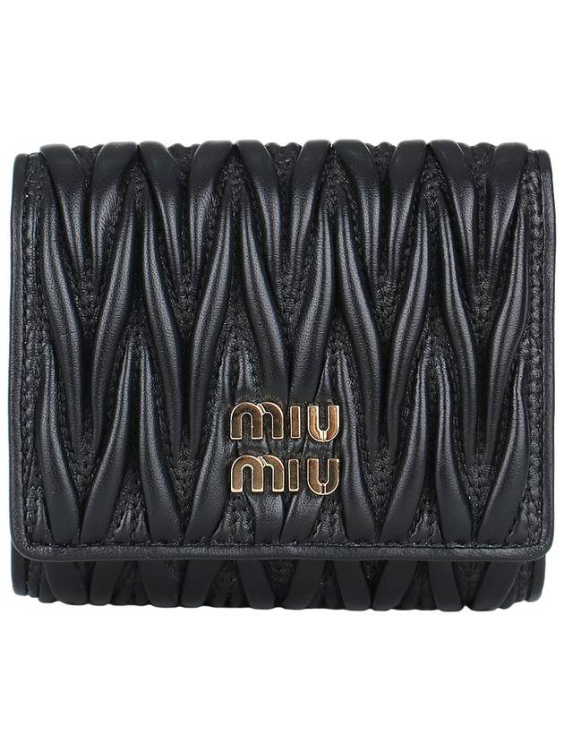 Matelasse Logo Nappa Leather Half Wallet Black - MIU MIU - BALAAN 3