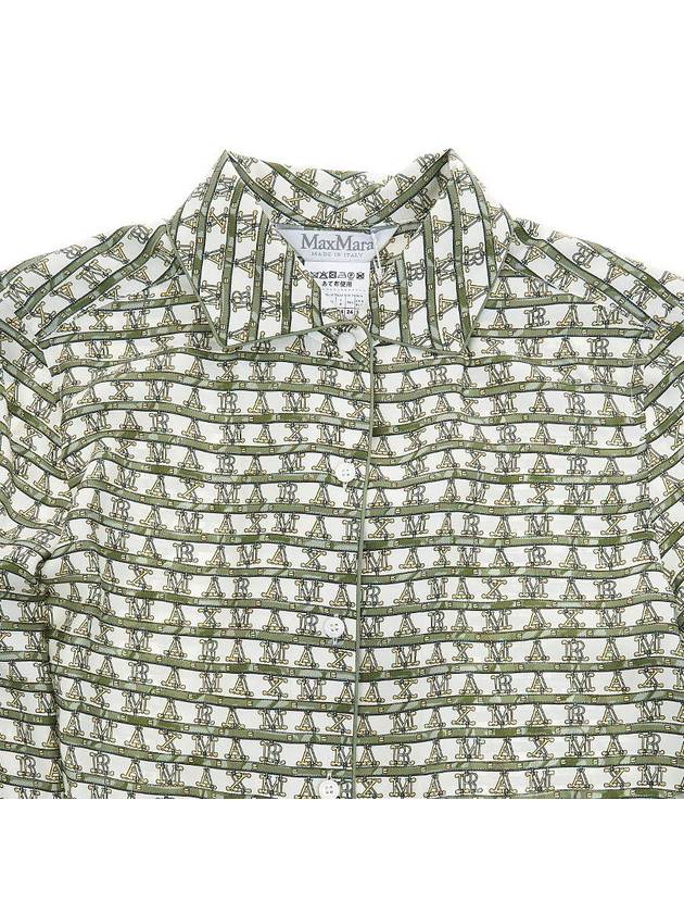 Geometric Pattern Silk Long Sleeve Shirt Natural Green - MAX MARA - BALAAN 4