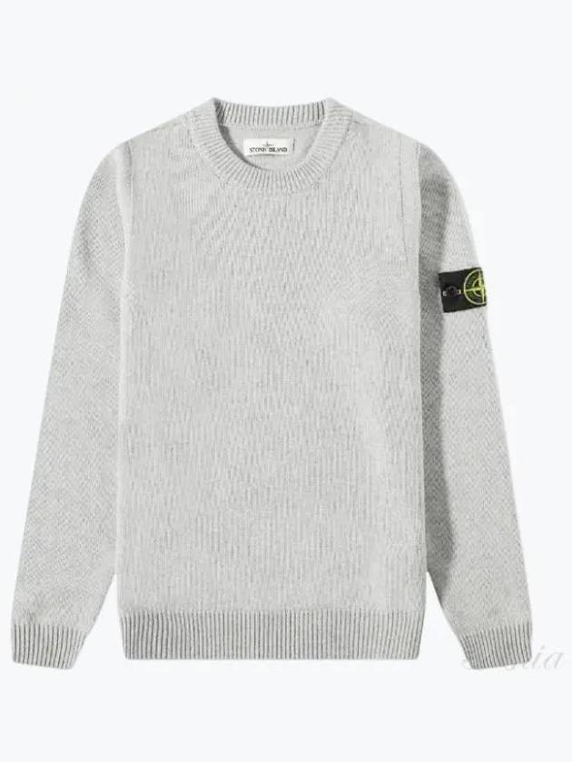 Logo Patch Crew Neck Wool Knit Top Grey Melange - STONE ISLAND - BALAAN 2