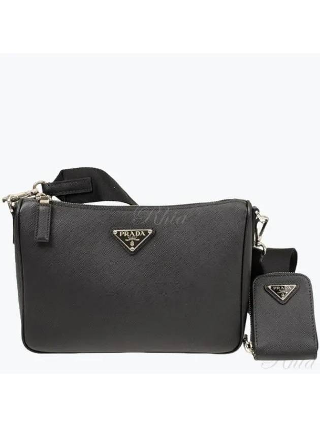 Triangle Logo Saffiano Leather Cross Bag Black - PRADA - BALAAN 2