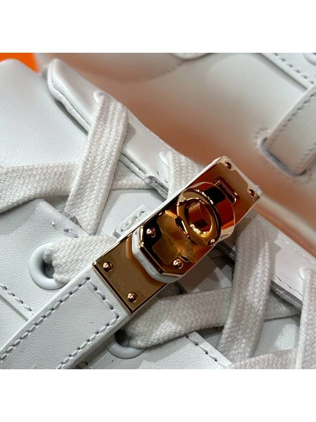 Women's Sneakers Calfskin Rose Gold Kelly Buckle White - HERMES - BALAAN 6