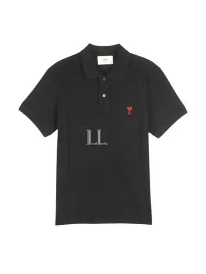 Heart Logo Polo Shirt Black - AMI - BALAAN 2