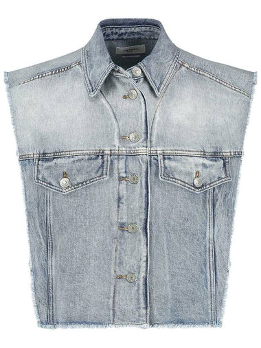 Isabel Marant TYRA Denim Vest Jacket VE1747 022E 30LU LIGHT BLUE IMA205lb - ISABEL MARANT - BALAAN 1