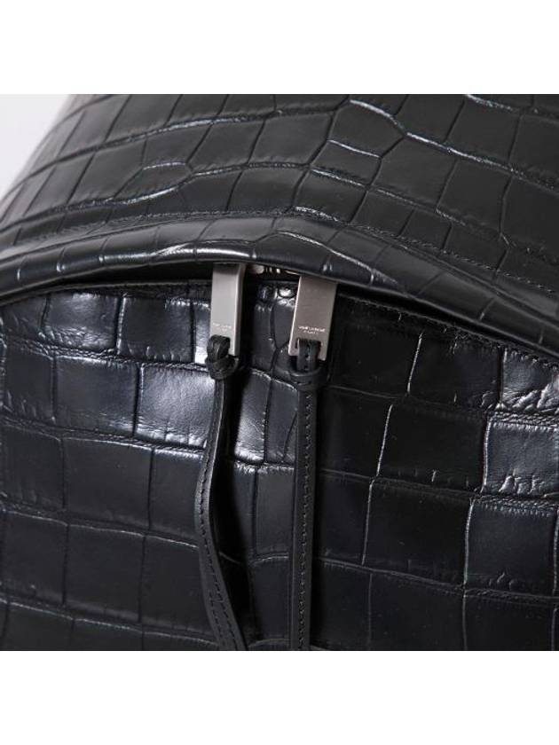 Crocodile Effect Logo Leather Backpack Black - SAINT LAURENT - BALAAN 7