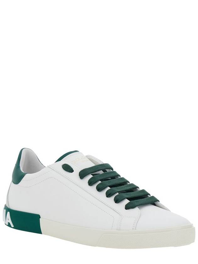 'Portofino' White And Green Low Top Sneakers With Logo Lettering On Tongue And Rear In Leather Man - DOLCE&GABBANA - BALAAN 3