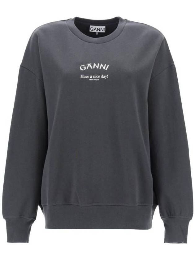 Logo Print Oversized Sweatshirt Grey - GANNI - BALAAN 2