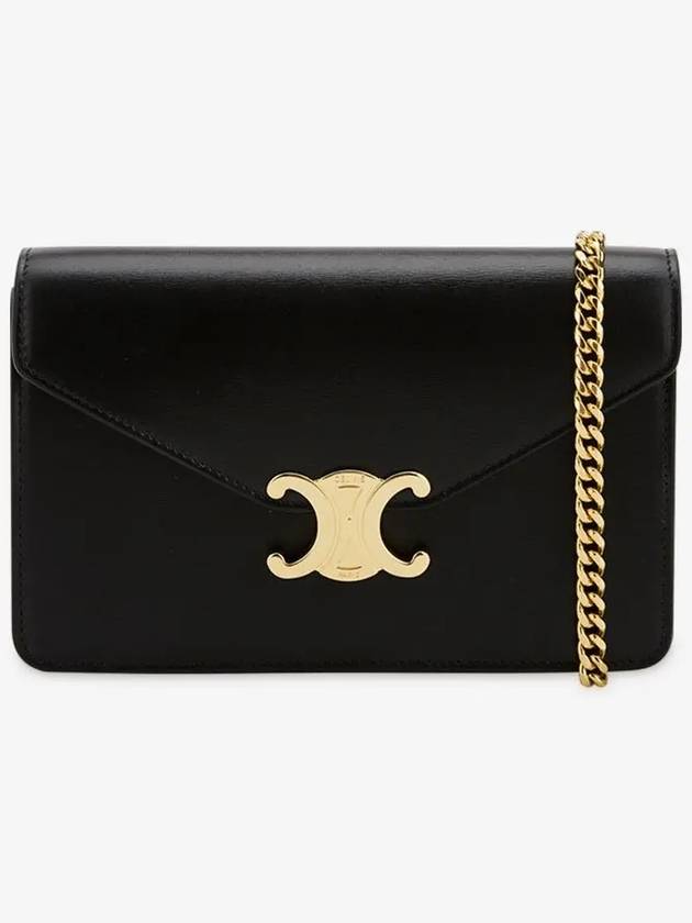 Triomphe Chain Shiny Calfskin Half Wallet Black - CELINE - BALAAN 3