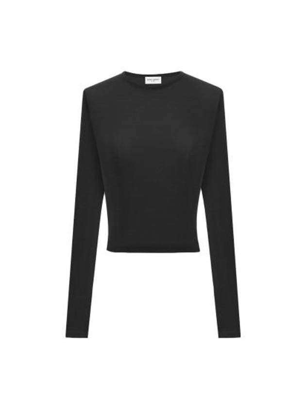 Women's Cropped Long Sleeve T-Shirt Black - SAINT LAURENT - BALAAN 2