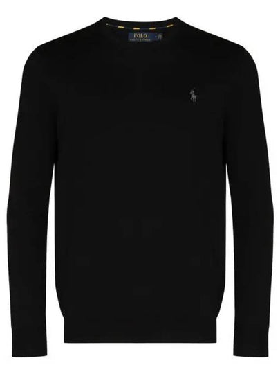 Embroidered Logo Crew Neck Knit Top Black - POLO RALPH LAUREN - BALAAN 2