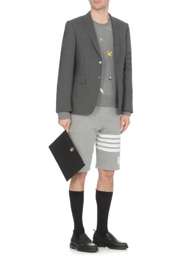 Embroidered Crew Neck Cotton Sweatshirt Grey - THOM BROWNE - BALAAN 3