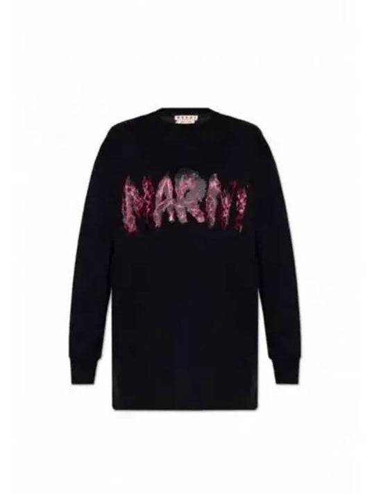 Logo Print Cotton Long Sleeve T-Shirt Black - MARNI - BALAAN 2