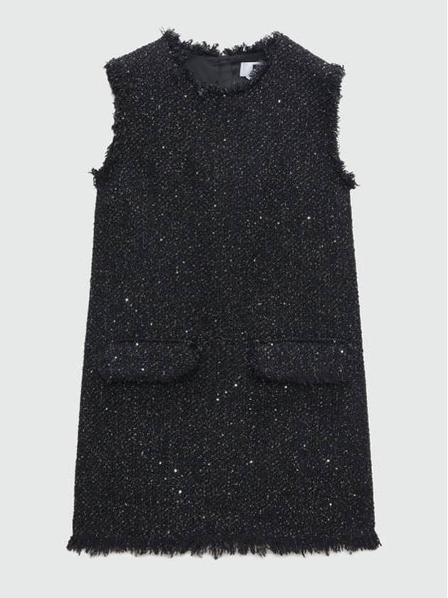 Cotton Tweed Sleeveless Midi Dress Black - MSGM - BALAAN 2