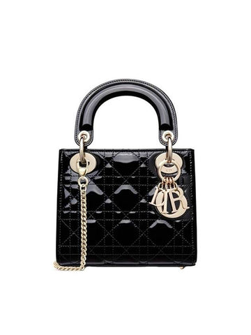 Lady Patent Cannage Chain Small Tote Bag Black - DIOR - BALAAN 1