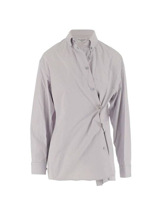 Twist Button Cotton Shirt Grey - BALENCIAGA - BALAAN 1