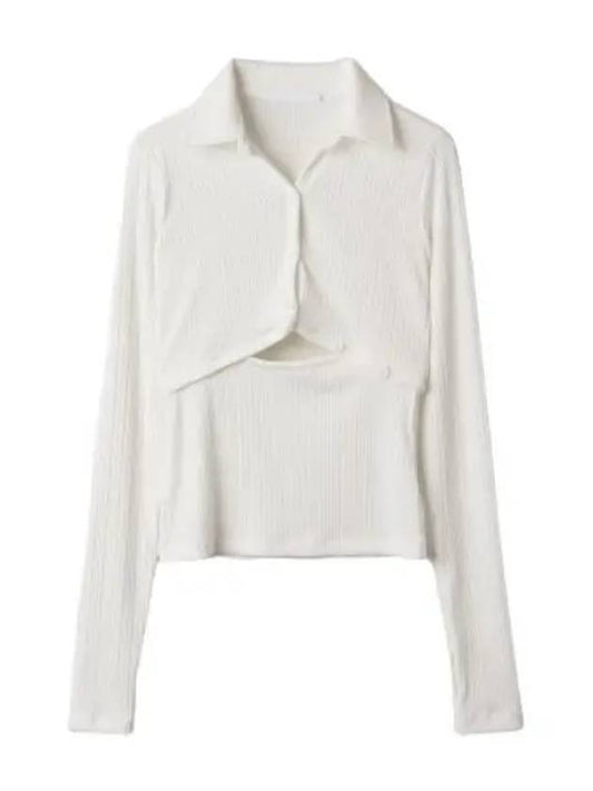 Cut Out Button Up T Shirt White Long Sleeve Tee - HELMUT LANG - BALAAN 1