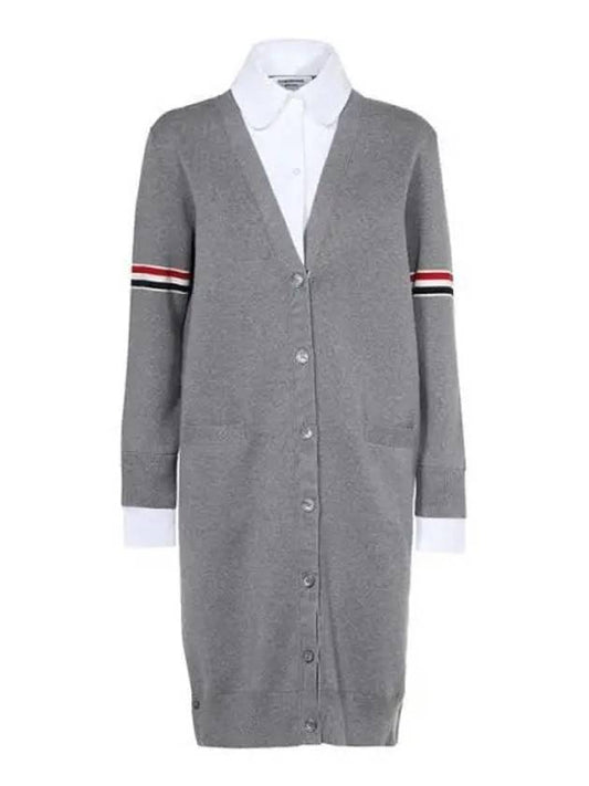 Milano Stitch Combo Shirt Cardigan Light Grey - THOM BROWNE - BALAAN 2