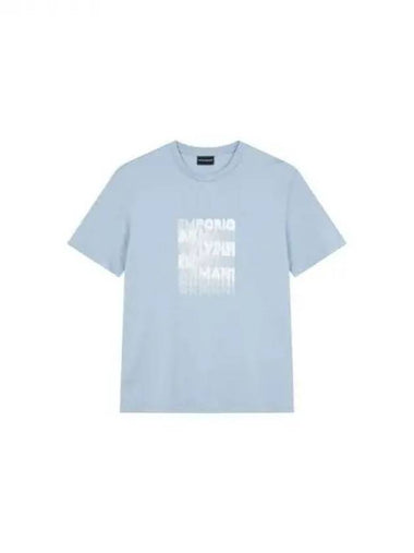 Men s Square Logo Crew Neck T Shirt Light Blue 271601 - EMPORIO ARMANI - BALAAN 1