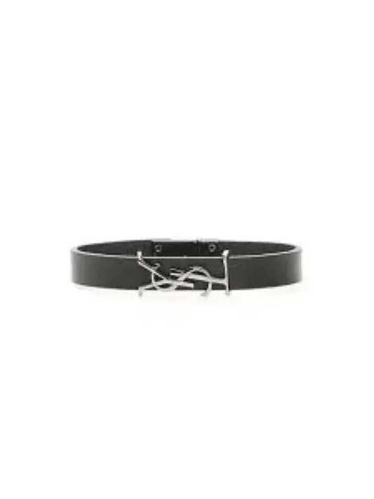 Monogram Opyum Leather Bracelet Black - SAINT LAURENT - BALAAN 2