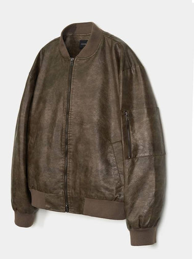 Overfit Leather MA1 Jacket Brown - EXCONTAINER - BALAAN 1