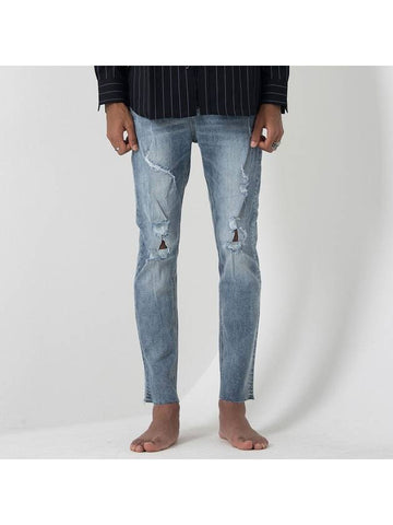 Tapered fit washed destroyed hem cutting denim pants - GOLD PERCENT - BALAAN 1