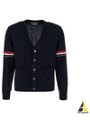 RWB V-neck Striped Virgin Wool Cardigan Navy - THOM BROWNE - BALAAN 2