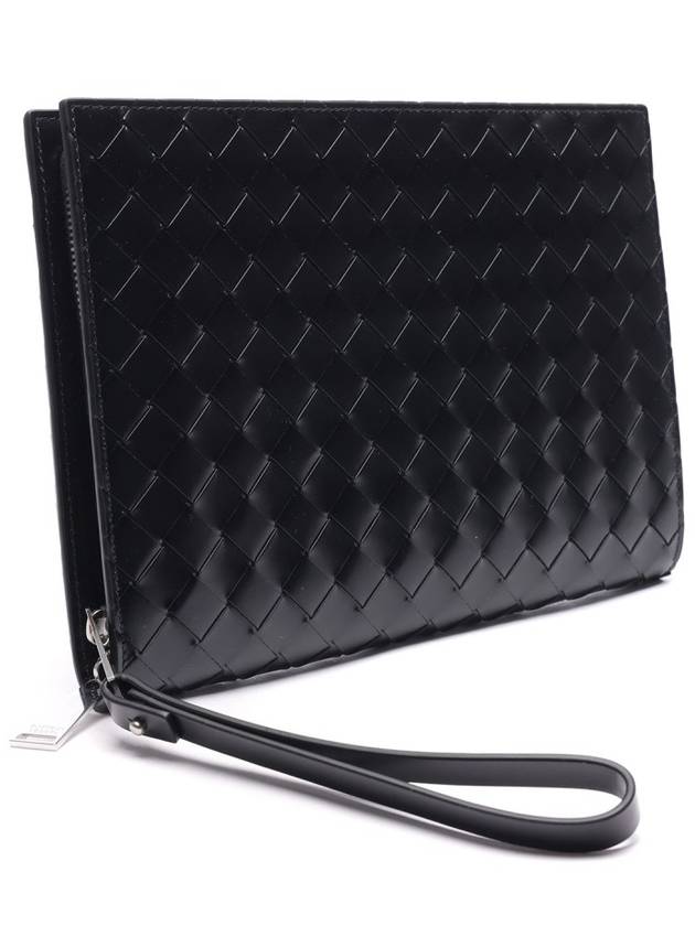 Intrecciato Brushed Strap Clutch Bag Black - BOTTEGA VENETA - BALAAN 4