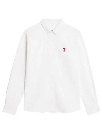 Heart Logo Oxford Button Down Long Sleeve Shirt White - AMI - BALAAN 2