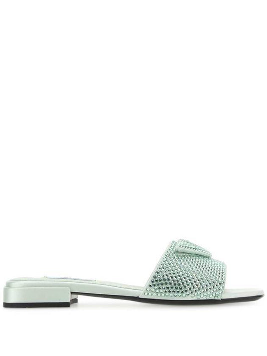 Logo Rhinestone Slippers Pastel Green - PRADA - BALAAN 2