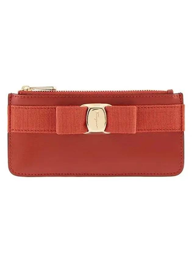 New Vara Bow Zipper Card Wallet Red - SALVATORE FERRAGAMO - BALAAN 1