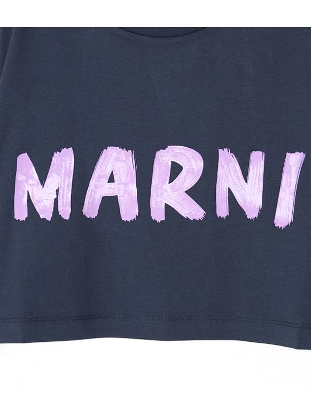 Logo Cotton Crop Short Sleeve T-Shirt Navy - MARNI - BALAAN 5