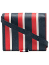 Calfskin Caviar Leather Repp Stripe Shoulder Strap Card Wallet Red Navy - THOM BROWNE - BALAAN 3